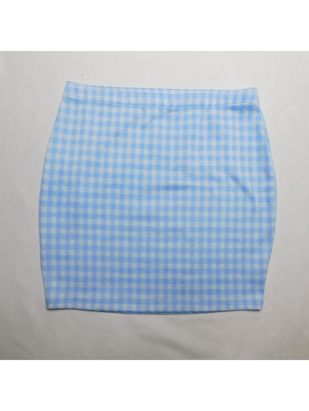 Popular 21 Gingham Mini Skirt Womens Medium Blue White Checkered Pencil Bodycon